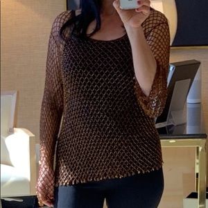 Elegant See-Through Beaded Sleeved Evening Top